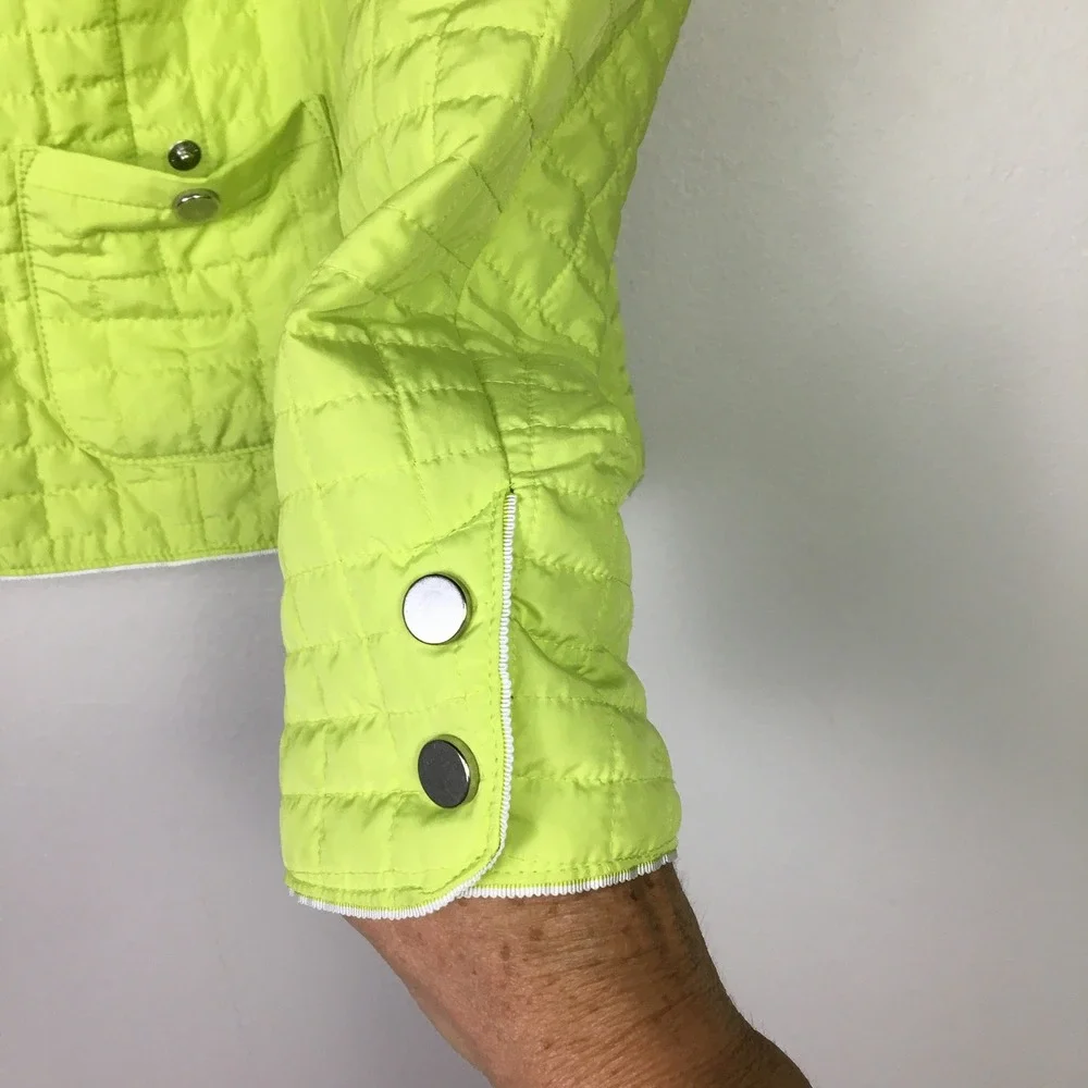 Chico's Quilted Jacket Womens 2 Large‎ Neon Lime Green Excellent Full Zip Pocket